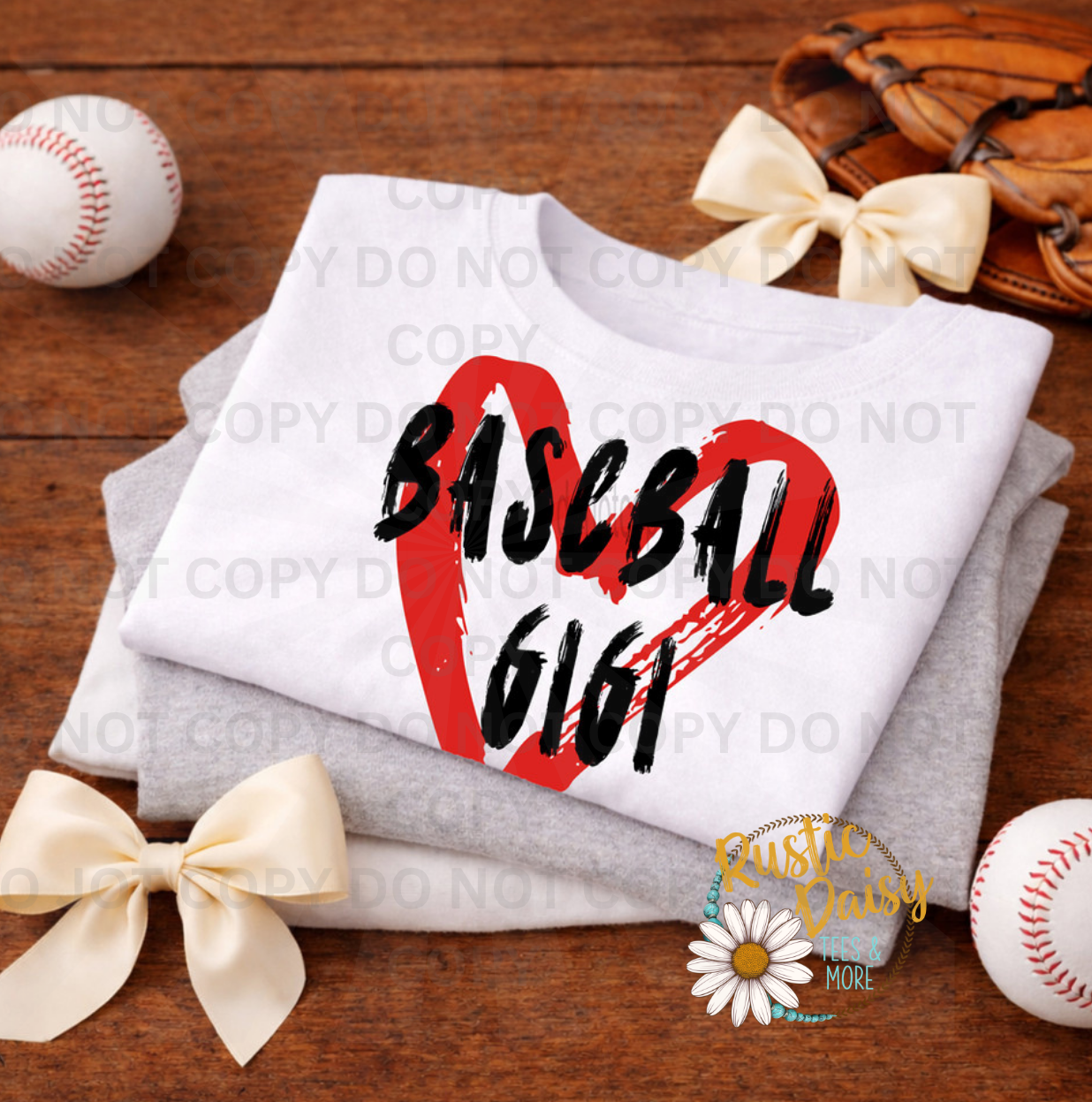 "Baseball Gigi" in bold black brush lettering over a red painted heart.