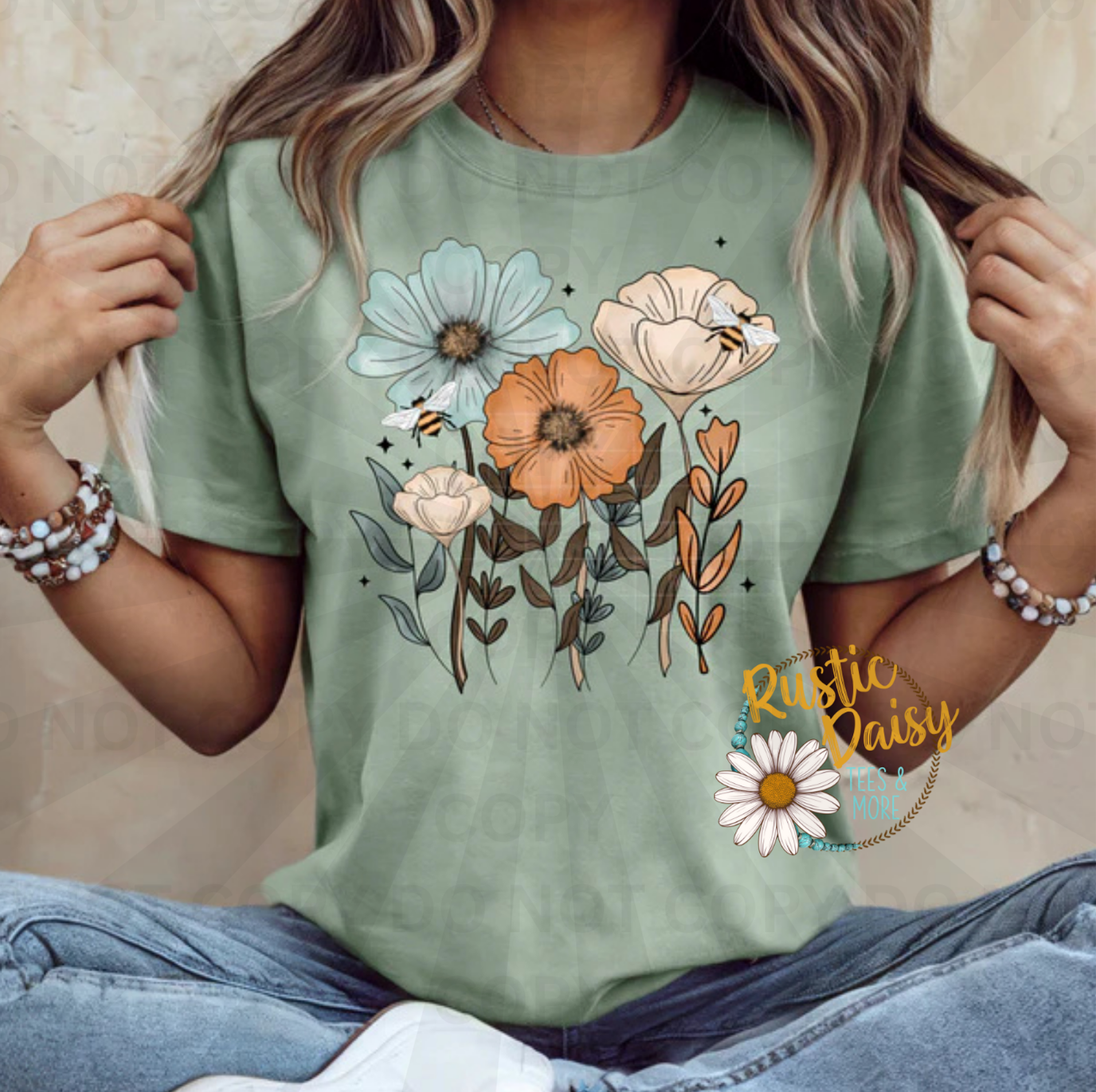 Blue and orange wildflowers with stems and leaves