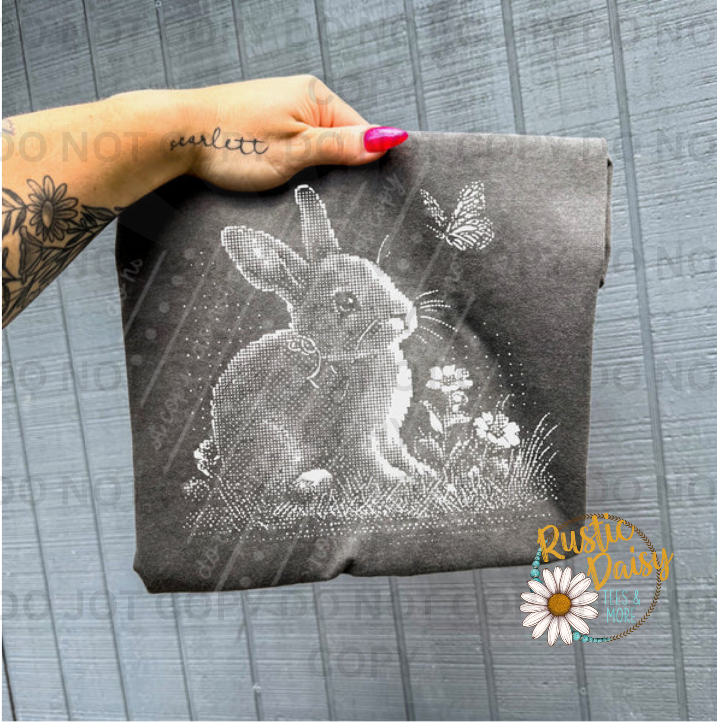 white halftone Bunny silhouette with butterfly and grass
