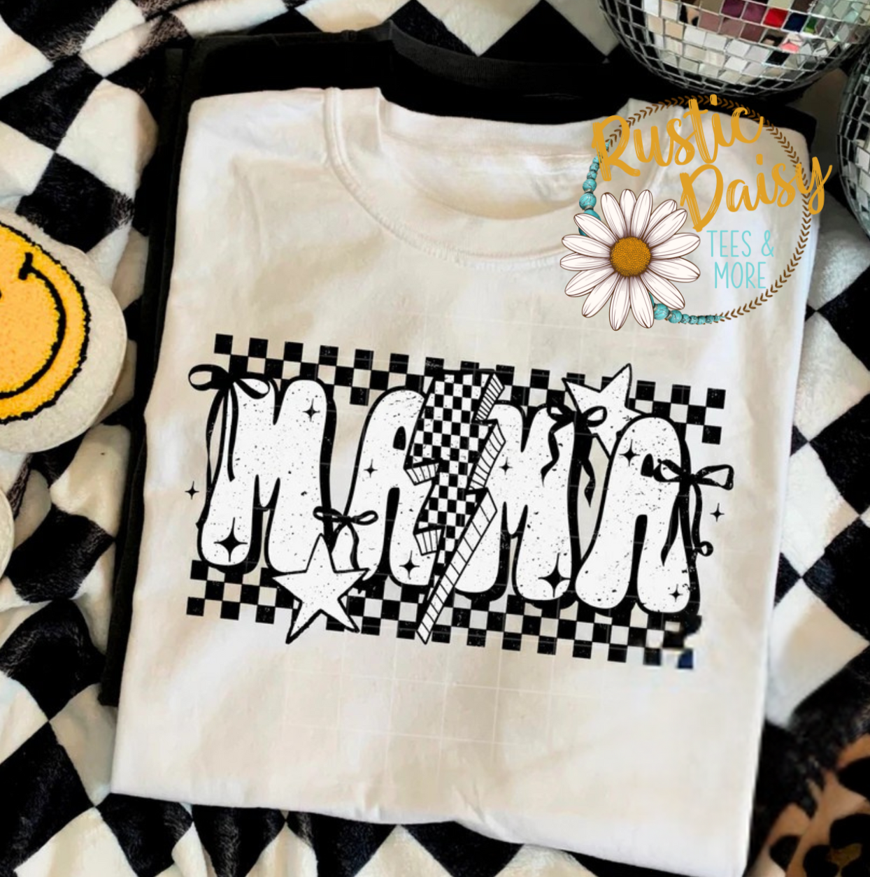 Mama Black & White with Lightning Bolt & Bows