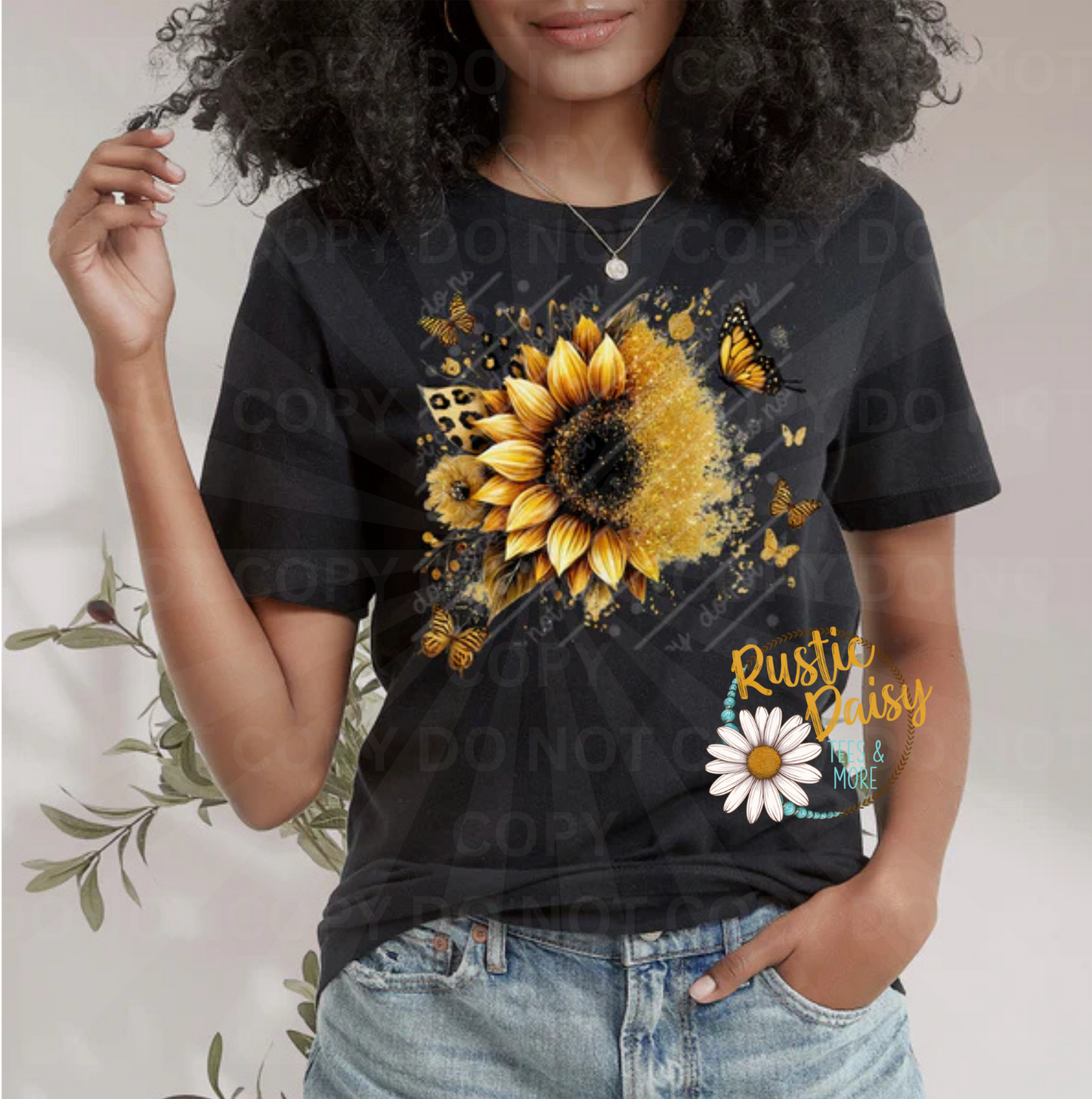 Sunflower with leopard print accents and butterflies