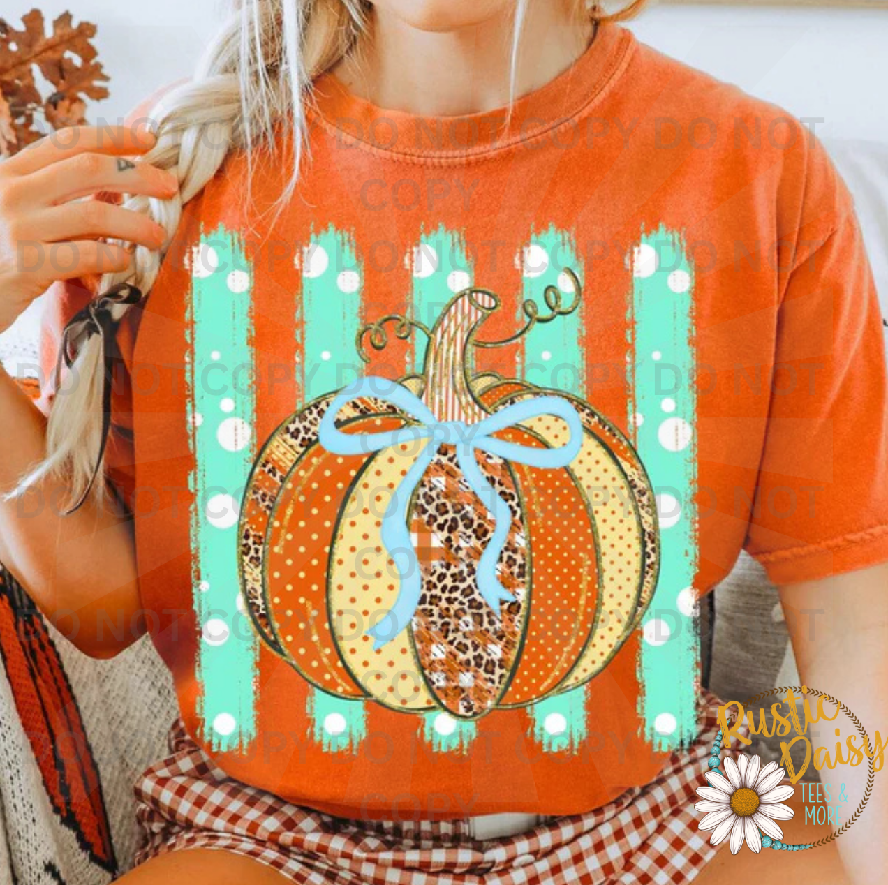 Patterned Pumpkin Blue Bow Teal Stripes