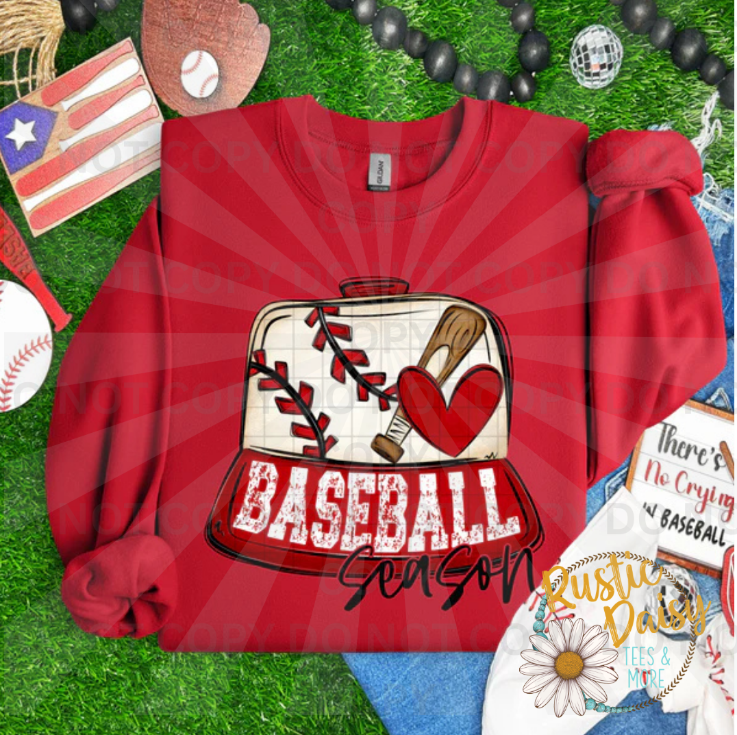 Baseball cap with heart & bat design with baseball season lettering