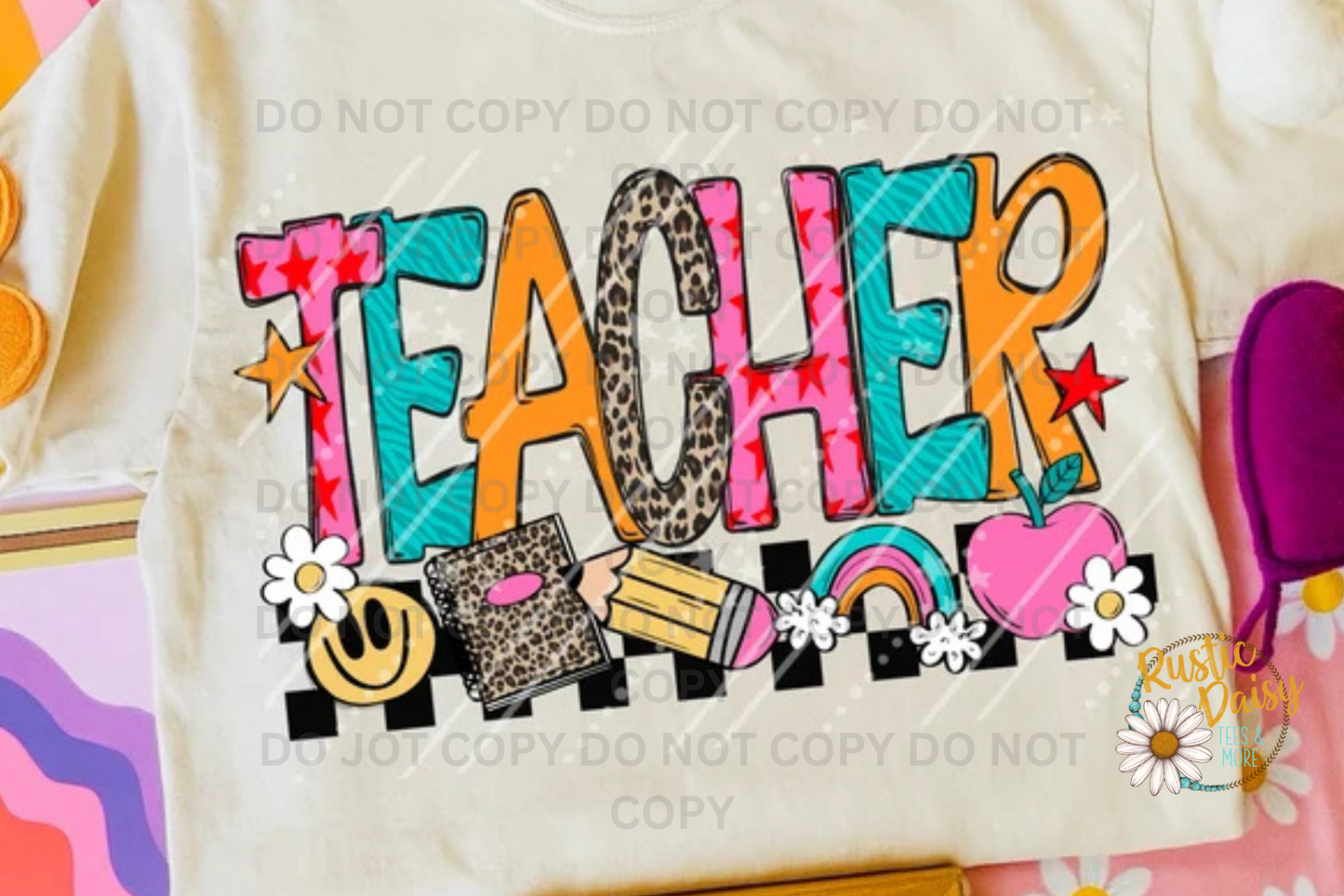 Teacher Rainbow & Pink Apple