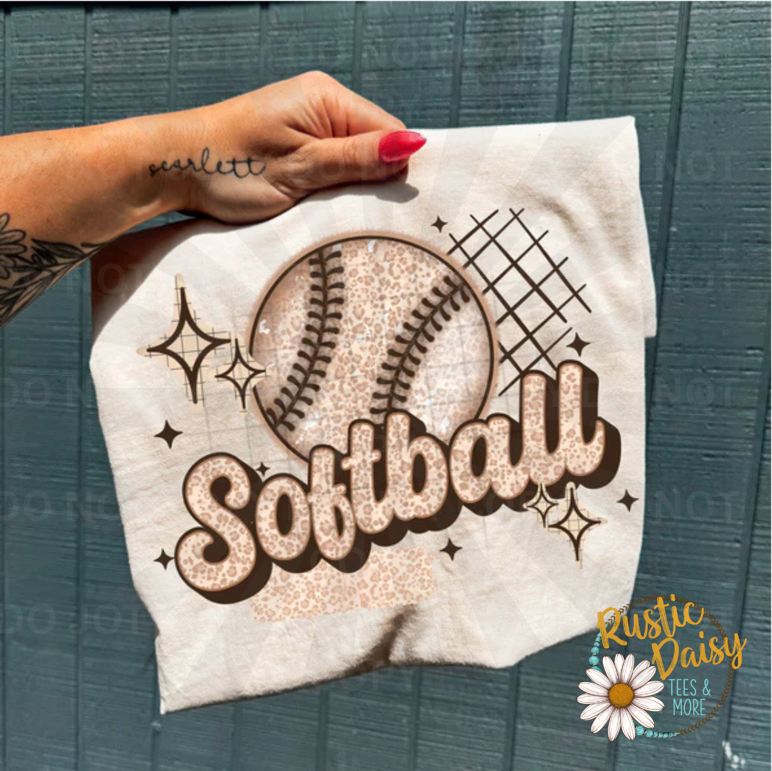 Softball text with softball and decorative stars