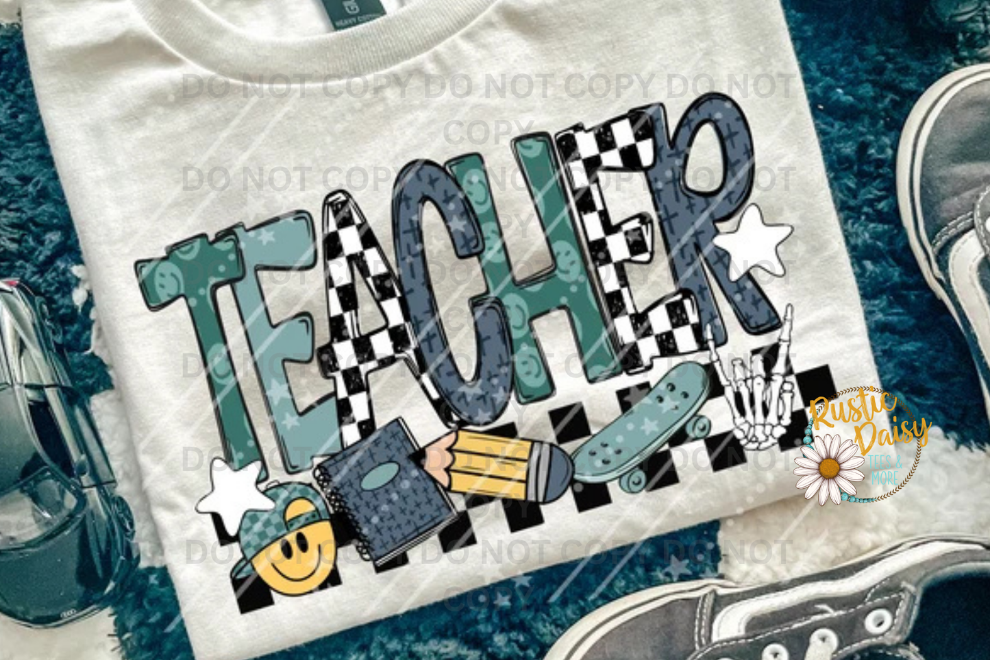 Teacher Skateboard Skeleton Peace Hand