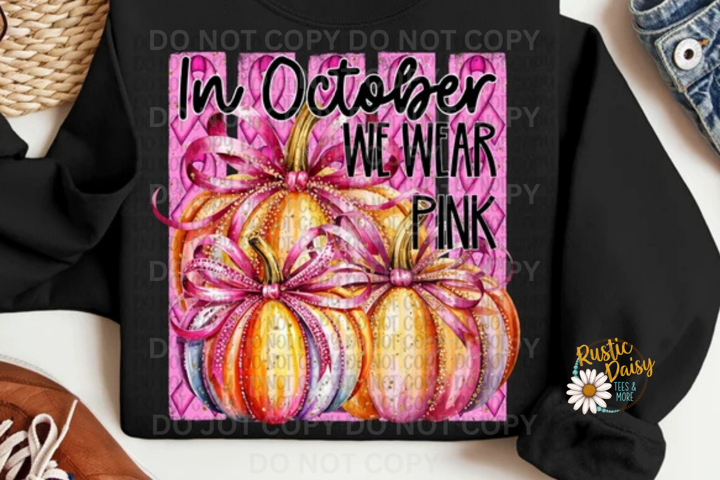 In October We Wear Pink Stiped with Pumpkin Trio