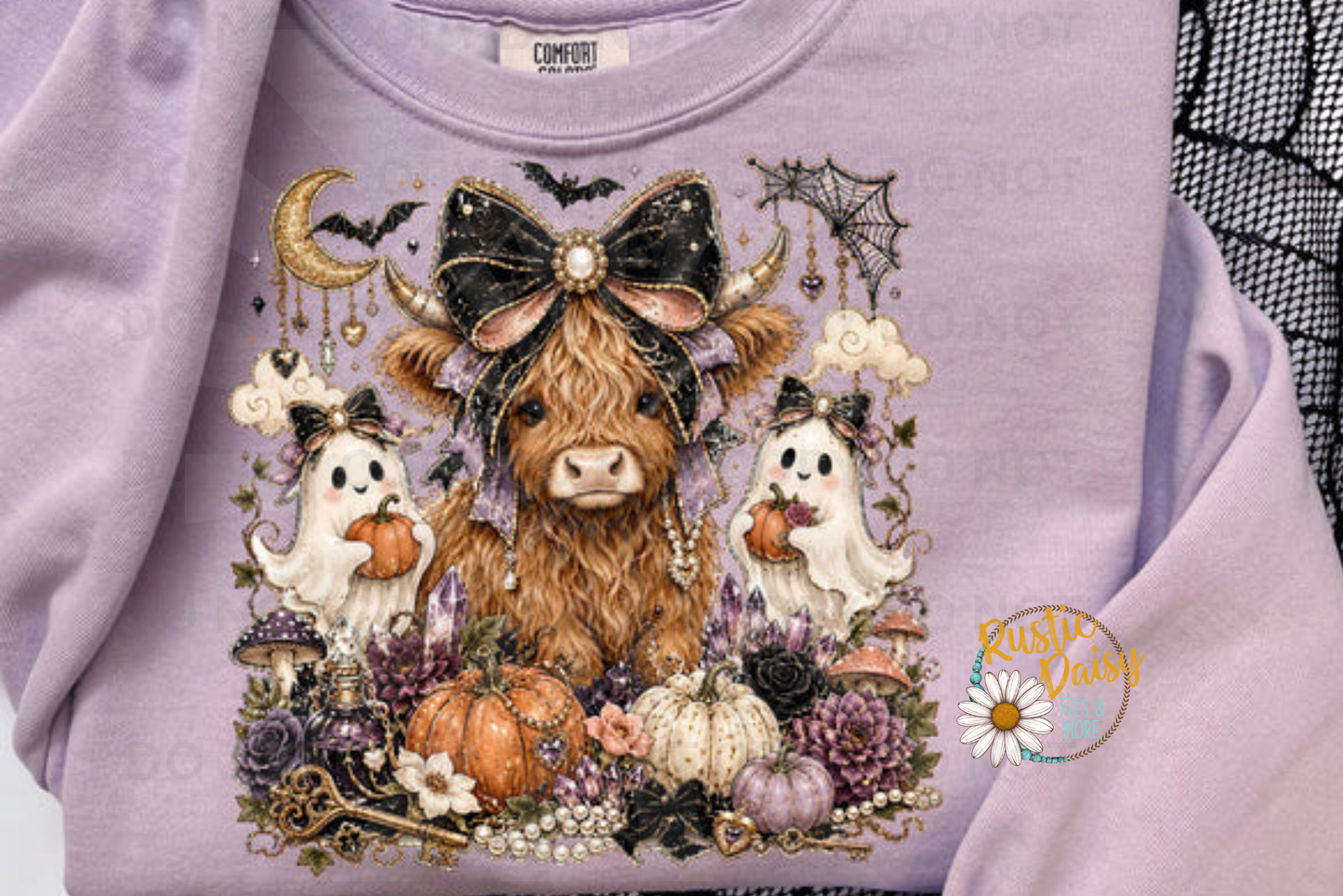 Highland Cow With Bow & Ghosties