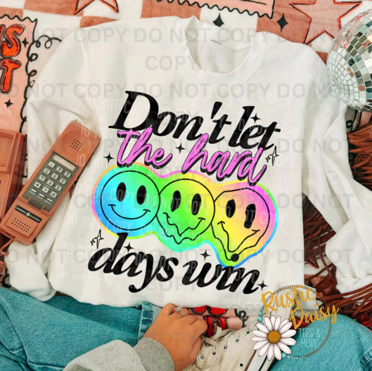 Neon rainbow smiley faces with motivational