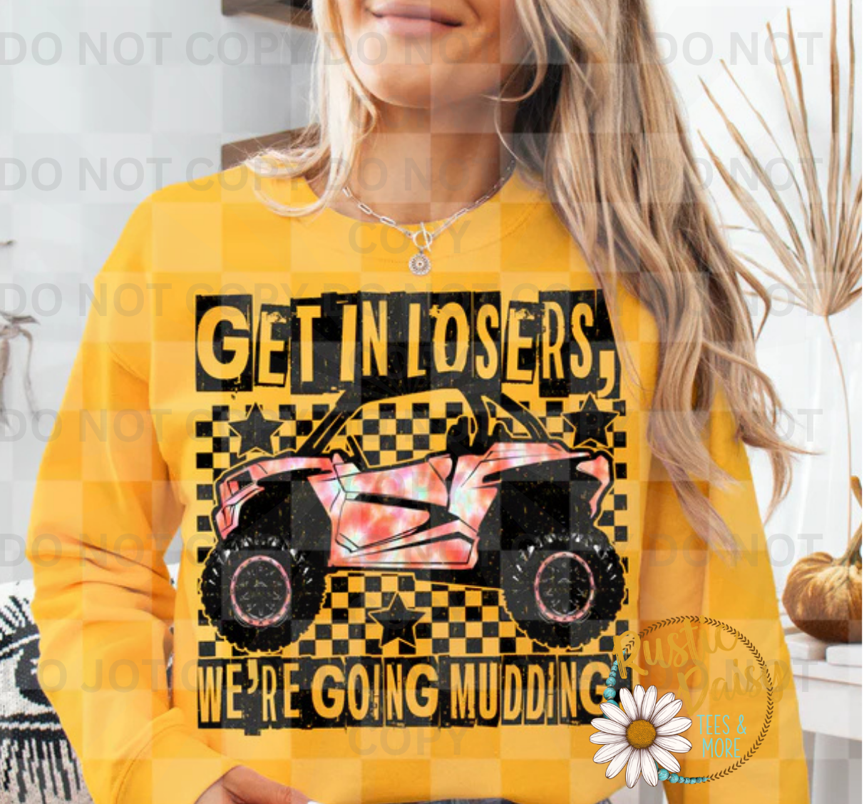 Checkered UTV graphic with bold mudding text