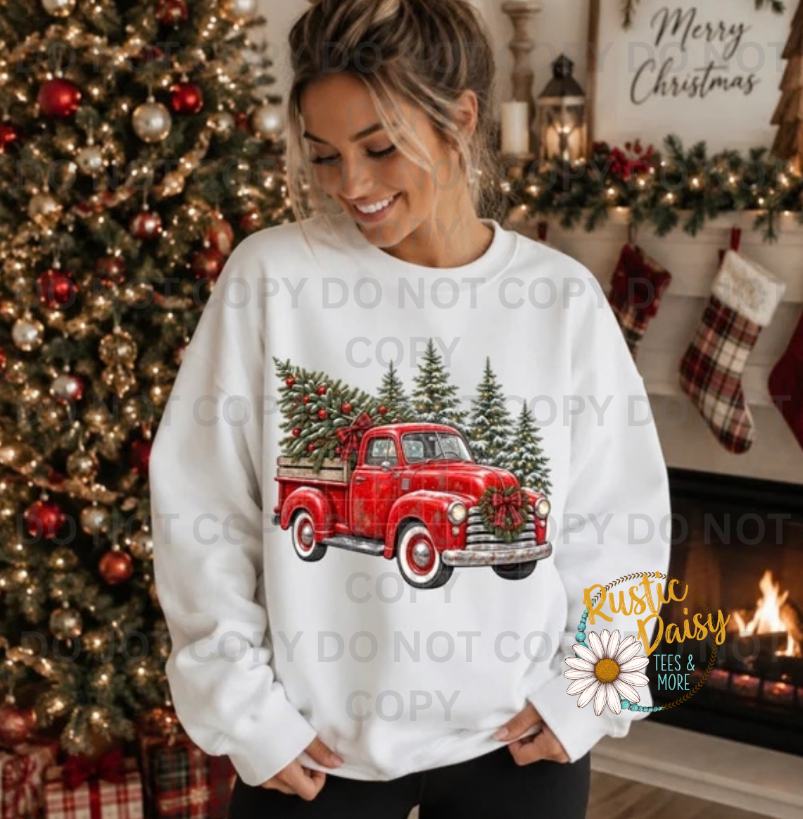 Vintage Christmas Truck Snowcapped Trees