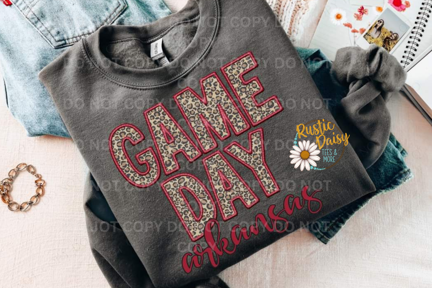 Game Day Arkansas Embroidery Red Leopard