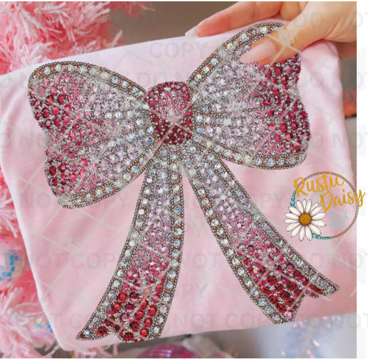 Ribbon bow with faux rhinestone crystal embellishments