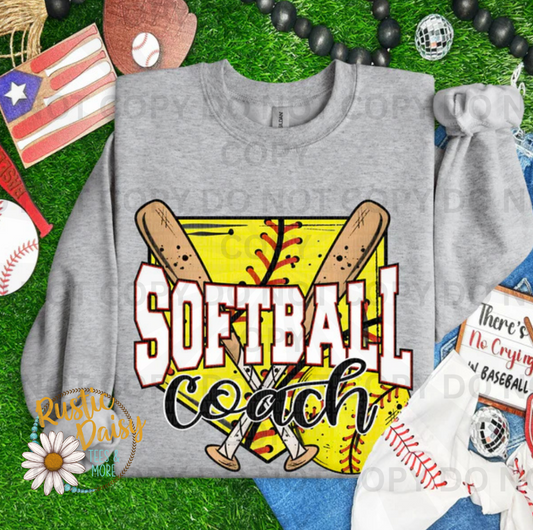 Softball Coach text in athletic lettering style