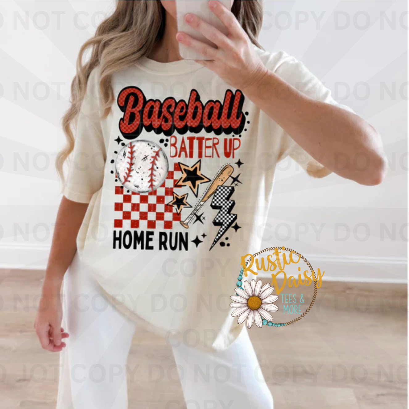 Baseball batter up home run text with baseball, bat, checkered pattern, stars, and grass
