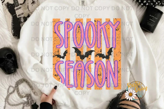 Spooky Season Pink Lettering Orange Stripes