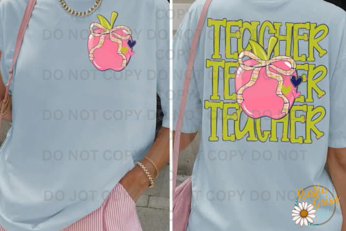 Teacher Triple Stacked With Apple