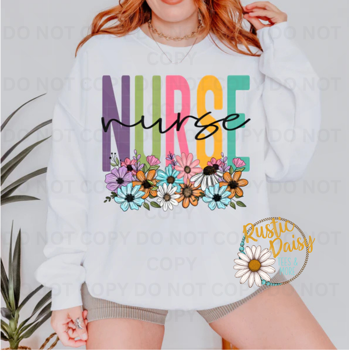 "Nurse" in multicolor block letters with black script overlay and wildflowers.