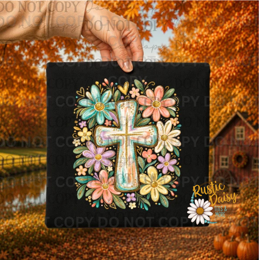 Pastel Color Cross with Flowers
