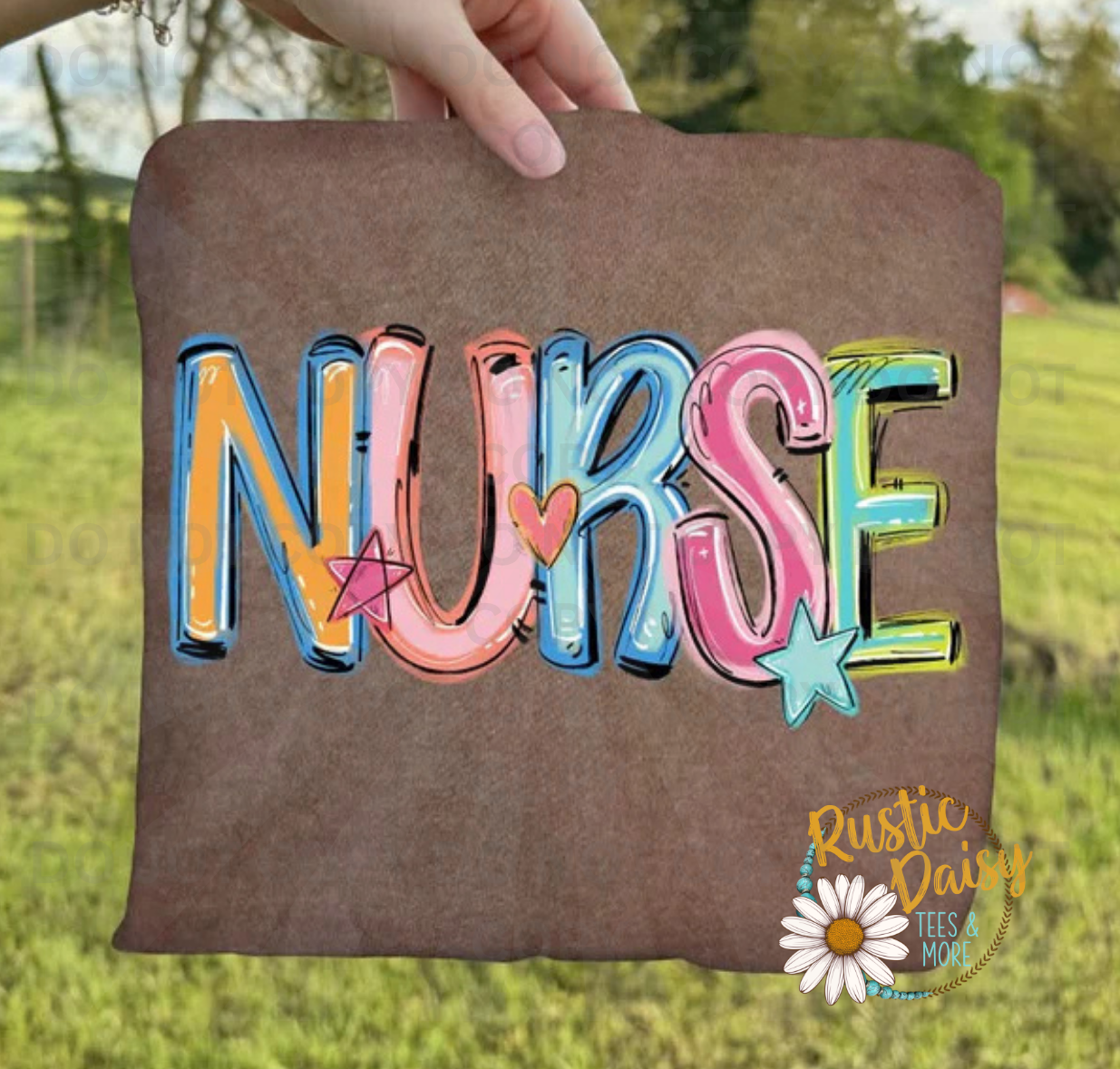 "Nurse" in multicolor graffiti-style lettering with star and heart accents.