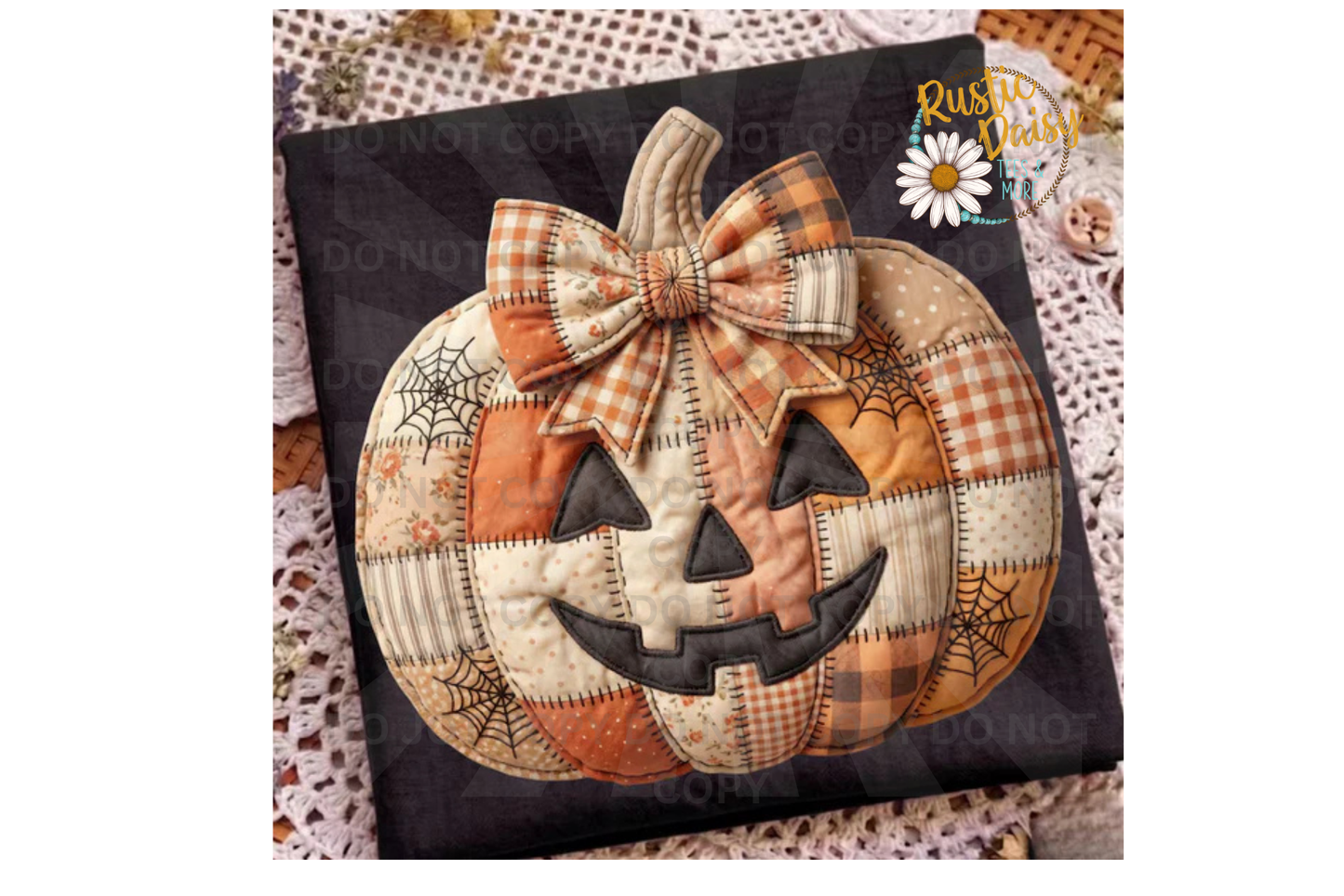 Happy Face Jack O Lantern With Bow Faux Patchwork