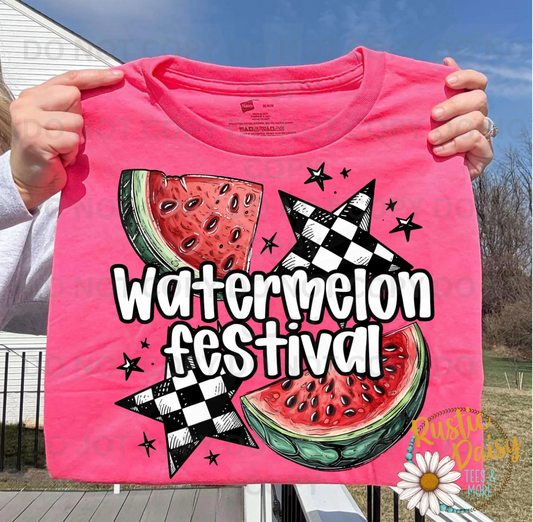 "Watermelon Festival" graphic with watermelon slices and checkered stars