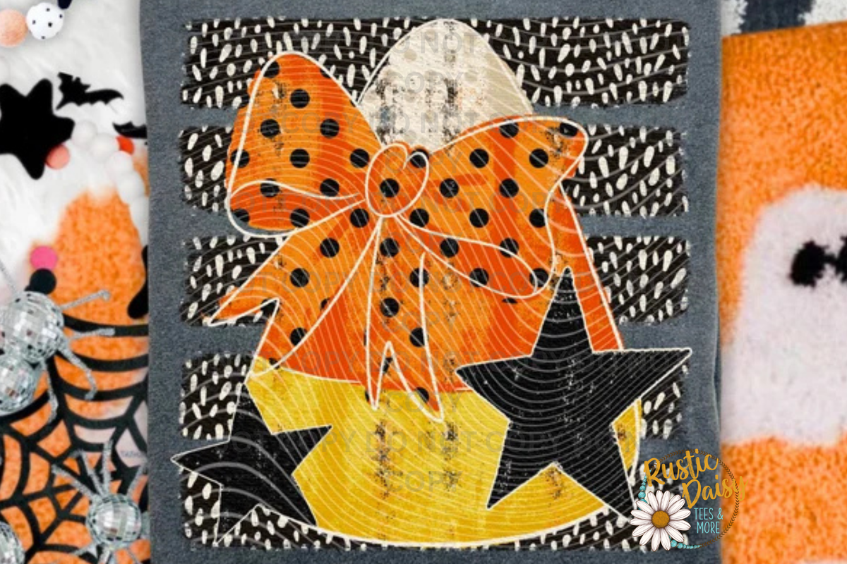 Candy Corn Orange Bow Black Stars