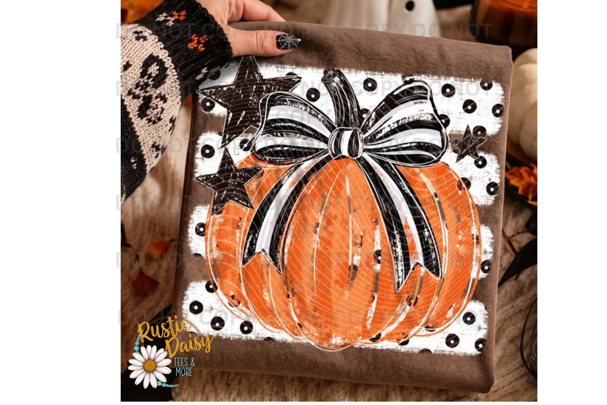 Pumpkin BW Striped Bow Polkadot Stripes