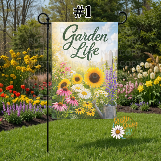 Garden life flag with flowers 