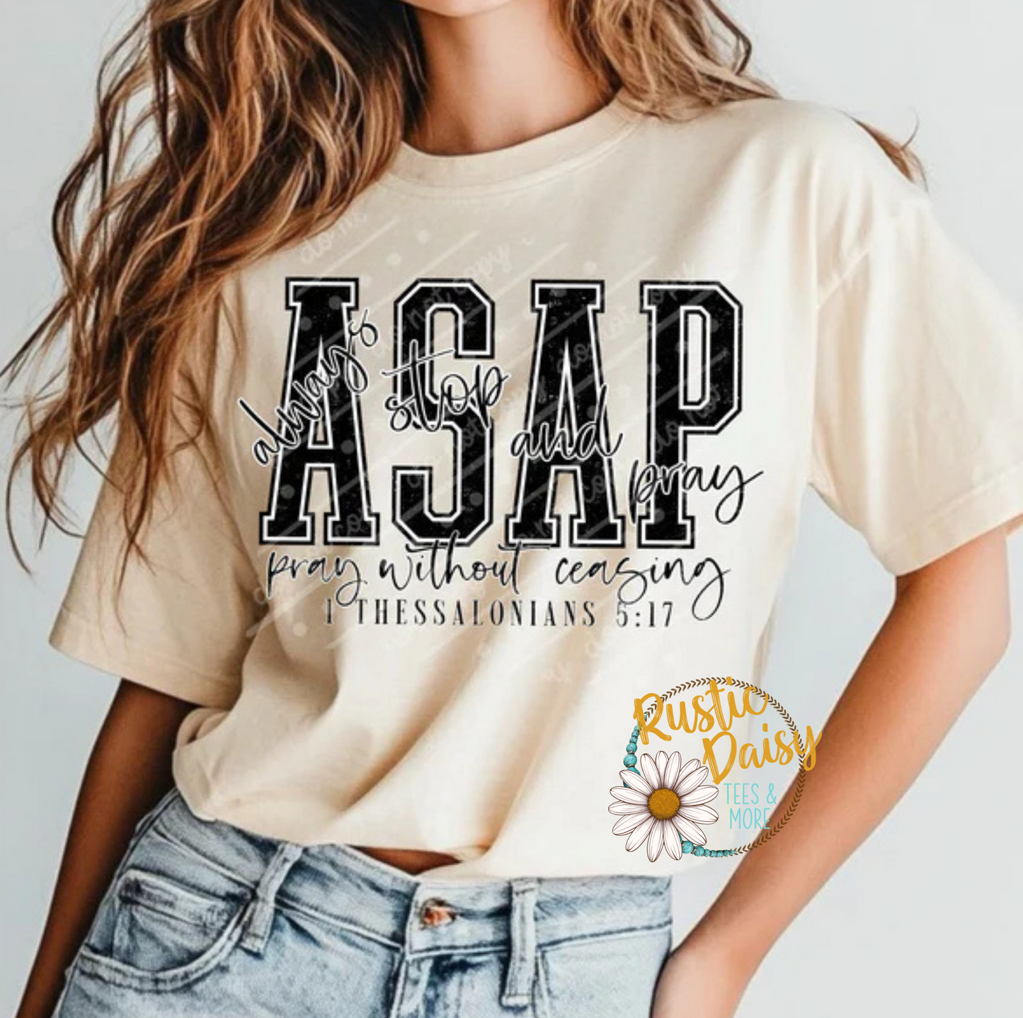 T-shirt with ASAP Always Say A Prayer faith-based text