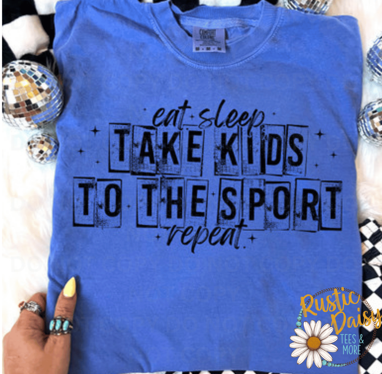 T-shirt with eat sleep take kids to the sport repeat text for sports parents