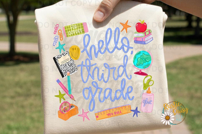 Hello "Grade" Blue Letters (Pre-K-4th)
