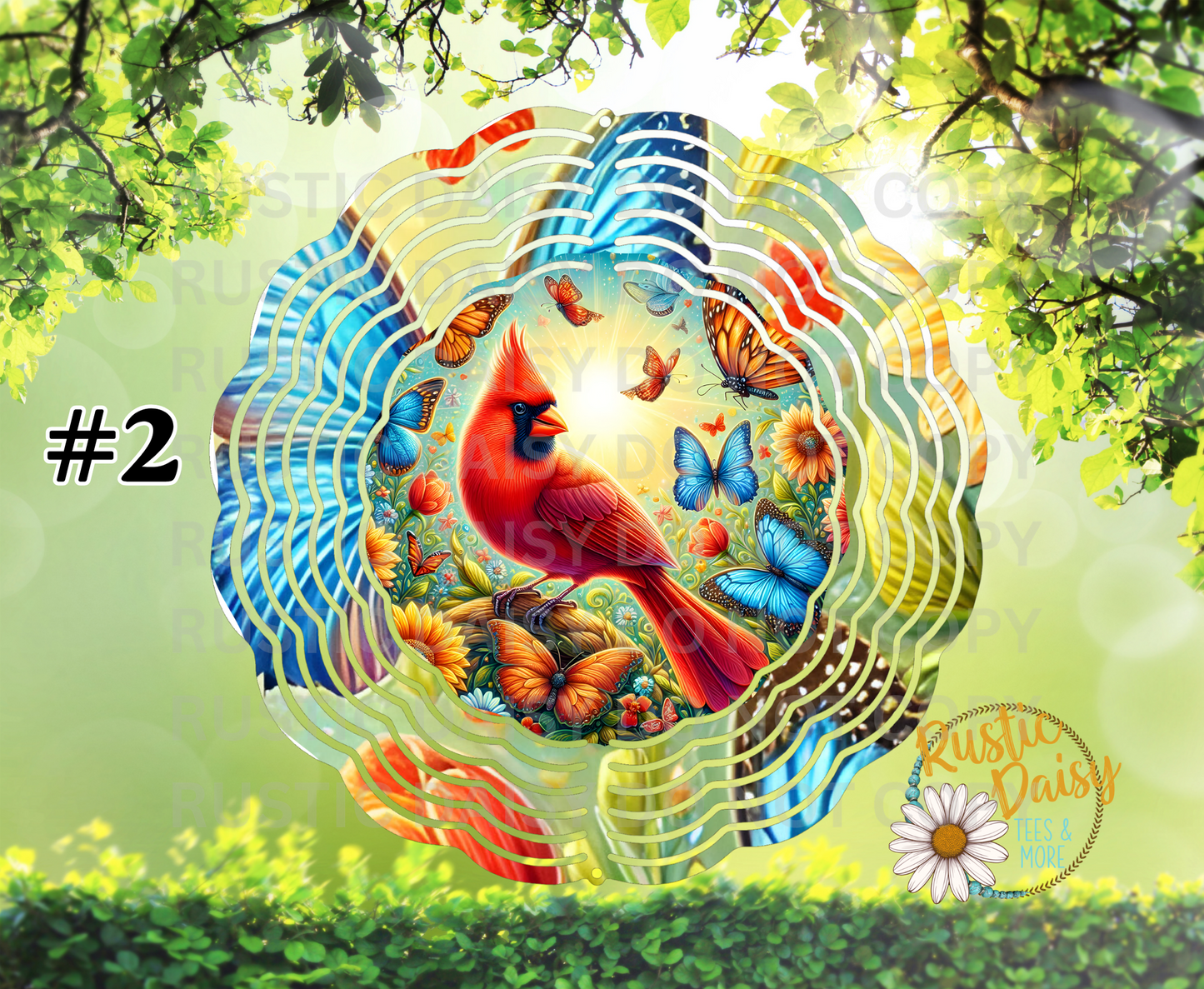 Red cardinal with butterflies and wildflowers 10-inch wind spinner