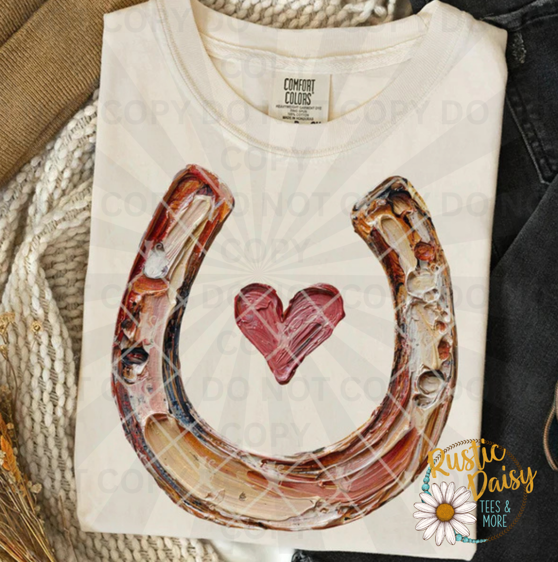 Gold faux paint horseshoe with pink heart