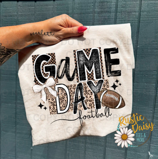 Game day football text with leopard print and football