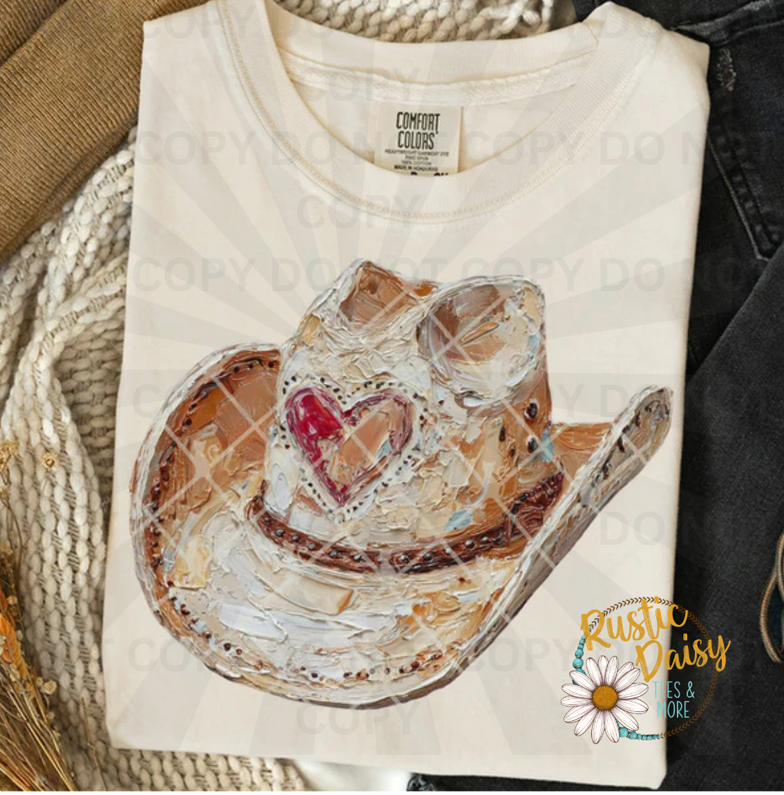 Gold faux paint cowboy hat with pink heart accent