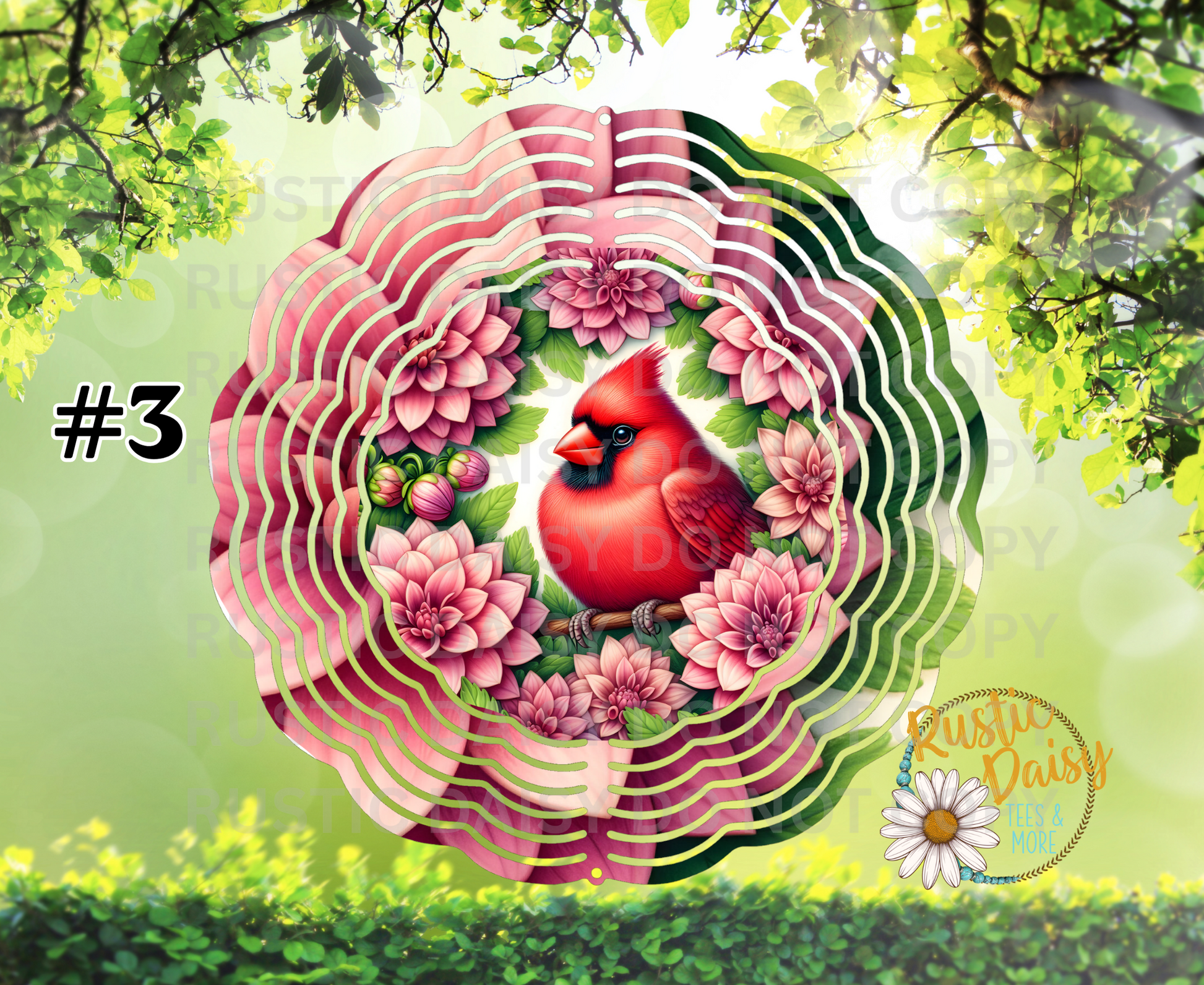 Red cardinal with pink lotus flowers 10-inch wind spinner