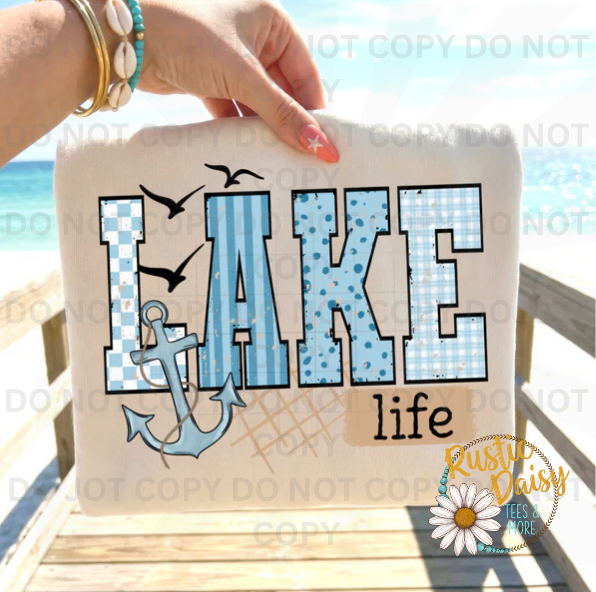 Lake life text with anchor and nautical design