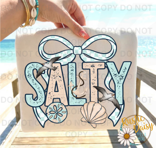  Salty text with bow and beach coastal design