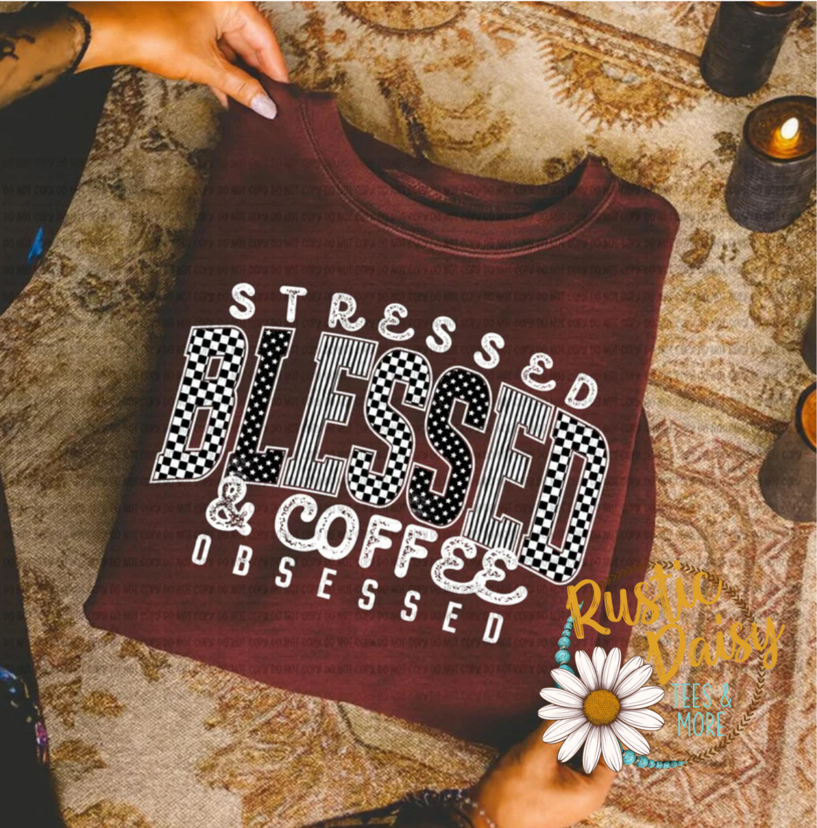 Stressed Blessed & Coffee Obsessed (White)