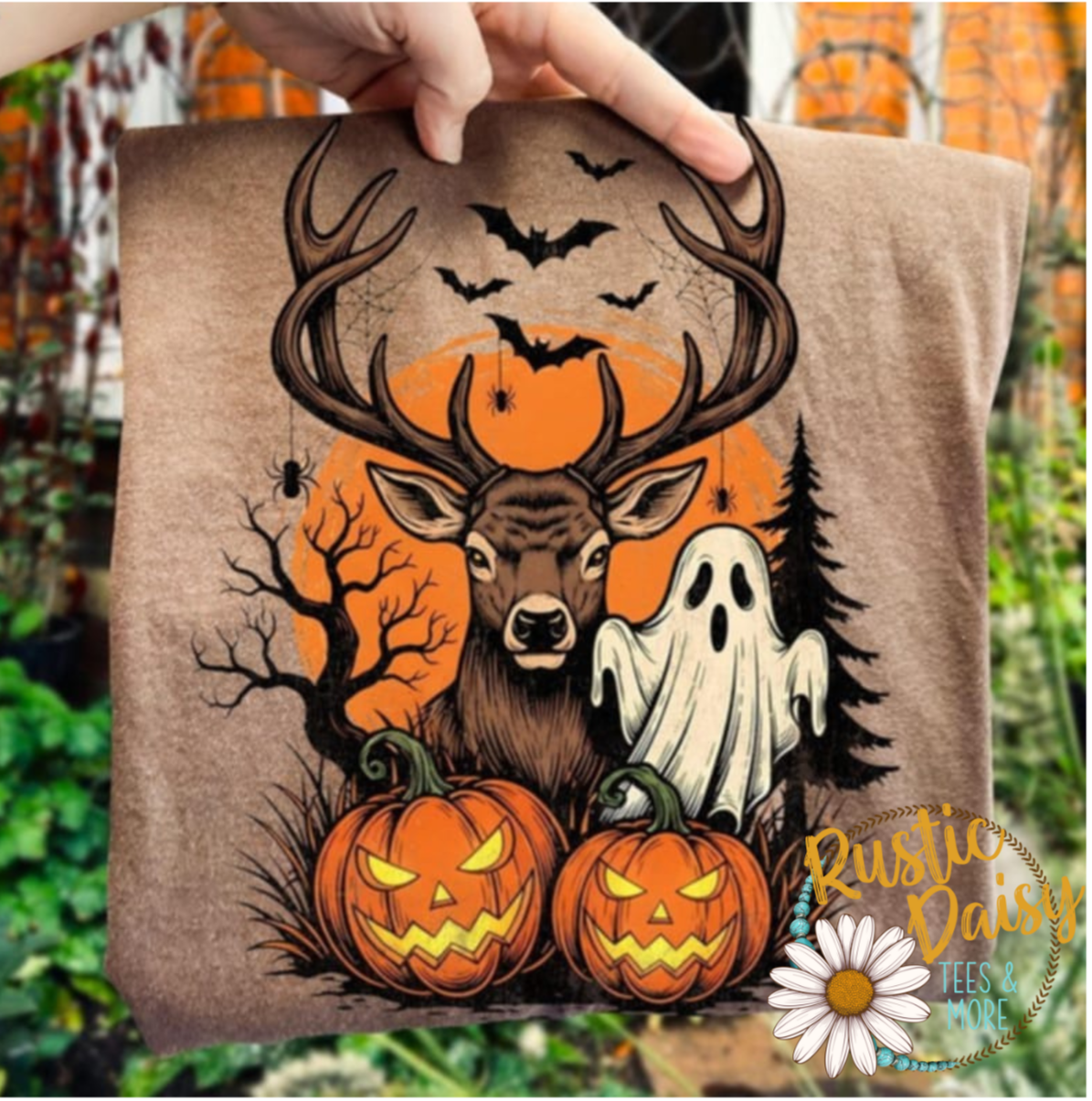 Deer With Ghost & Pumpkins