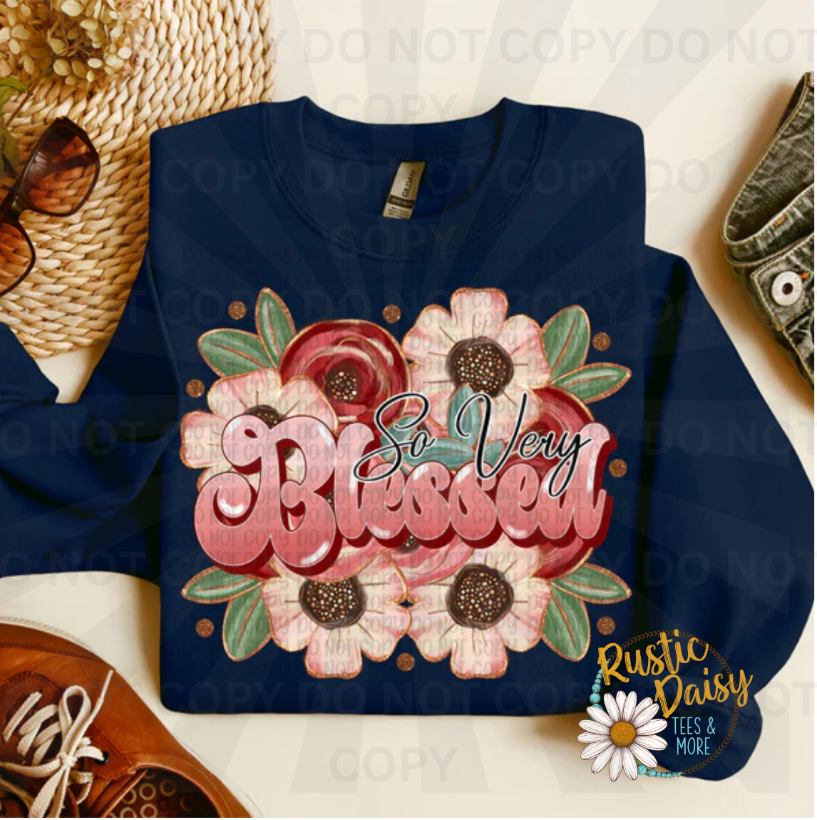  So Very Blessed text in black and pink with watercolor flowers and leaves