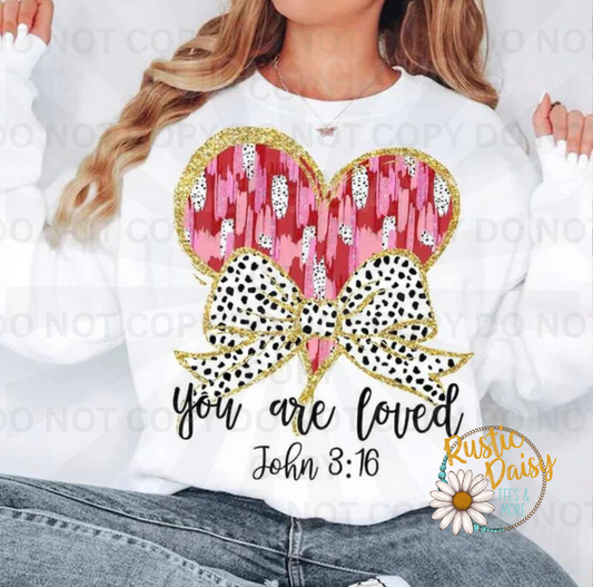 You Are Loved John 3:16 text in decorative font