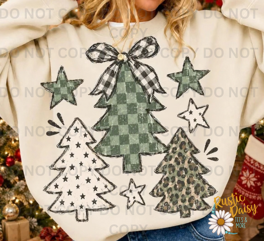 Christmas Tree Trio Polka Dot Checkered & Leopard