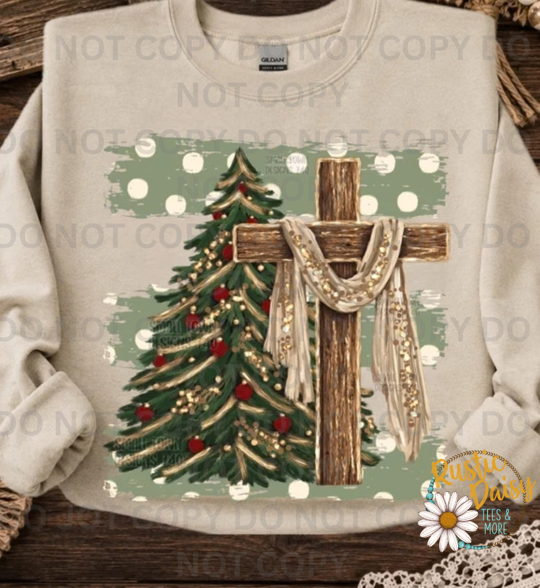 Christmas Tree & Faux Wooden Cross
