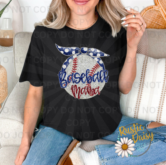 Faux rhinestone baseball with polka dot bow and script