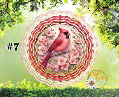 Red cardinal with soft pink cherry blossoms 10-inch wind spinner