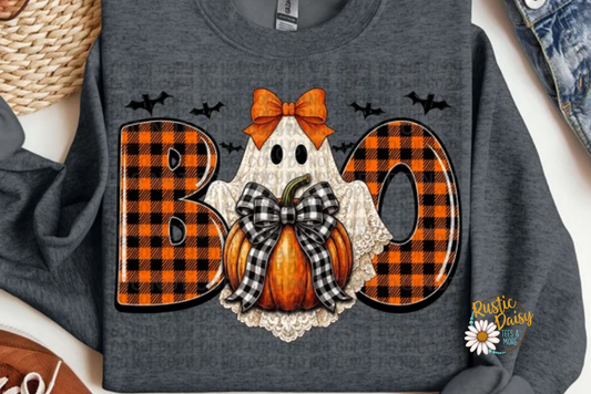 Boo Orange & Black Plaid Ghost