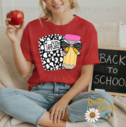 Cow print Teacher notebook with glam bow pencil 