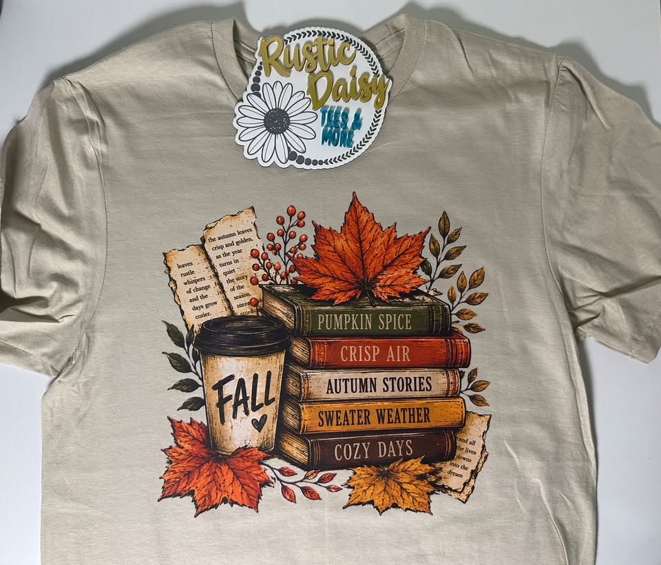 Fall Coffee Cup with Book Stack (Sand)